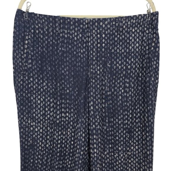 Peruvian Connection Womens 12 Pants Distressed Print Navy Blue Straight Leg Boho - Picture 2 of 7